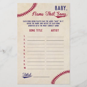 Baseball raadt het Baby Song Baby shower Game Flyer
