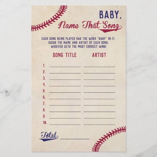 Baseball raadt het Baby Song Baby shower Game Flyer (Voorkant)