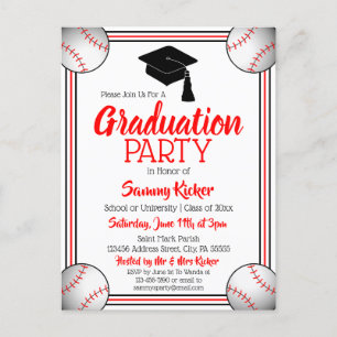 Baseball Red & Black Graduparty Uitnodiging Briefkaart