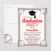Baseball Red & Black Graduparty Uitnodiging Briefkaart (Voorkant / Achterkant)