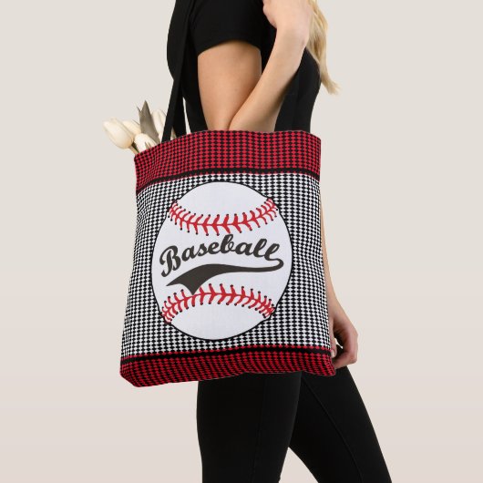 Baseball Red Black Print Canvas tas (Dichtbij)