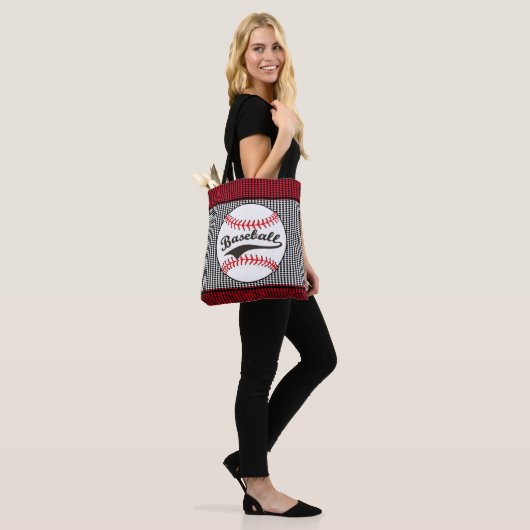 Baseball Red Black Print Canvas tas (Op model)