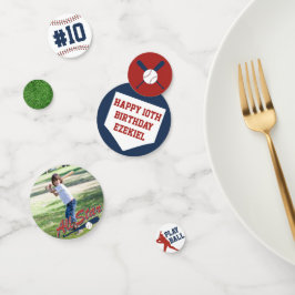  Baseball Red en Navy Blue Birthday Foto Confetti