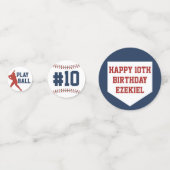  Baseball Red en Navy Blue Birthday Foto Confetti (Voorkanten)