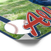  Baseball Red en Navy Blue Birthday Foto Poster (Hoek)