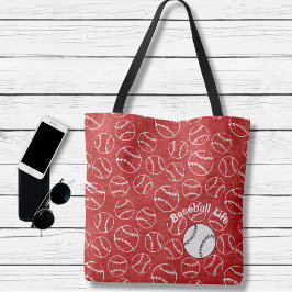 Baseball Red  Over All Print Bag Tote Bag