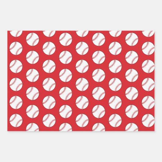 Baseball Red Pattern Kinder naam Birthday Inpakpapier Vel (Voorkant 3)