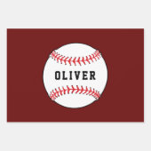 Baseball Red Pattern Kinder naam Birthday Inpakpapier Vel (Voorkant)