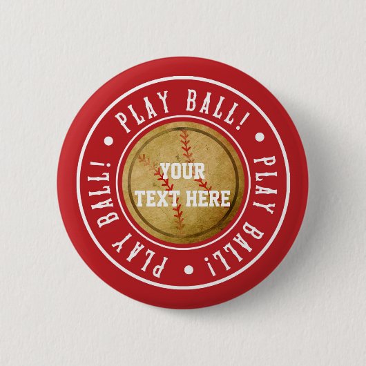  BASEBALL Red PLAY BALL Party Pin BUTTON (Voorkant)