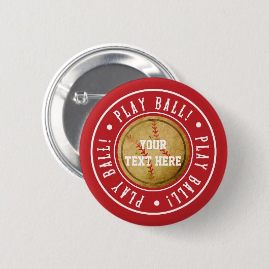  BASEBALL Red PLAY BALL Party Pin BUTTON (Voorkant /achterkant)