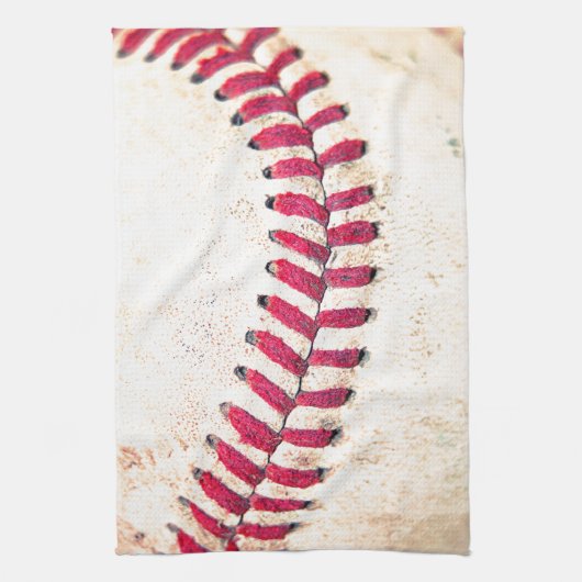  Baseball Red Stitches Sluiten Foto Theedoek (Verticaal)