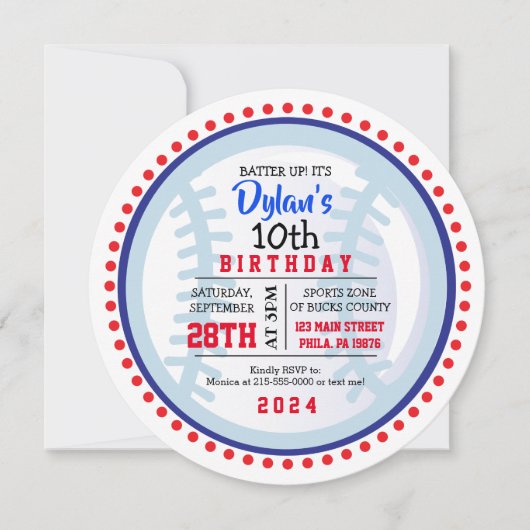 BASEBALL Red White Blue Birthday Party Invitation Kaart (Voorkant)