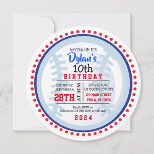 BASEBALL Red White Blue Birthday Party Invitation Kaart