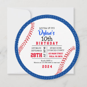 BASEBALL Red White Blue Birthday Party Invitation Kaart