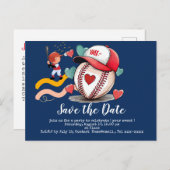 Baseball redt de datum met de liefdesbruiloft briefkaart (Voorkant / Achterkant)