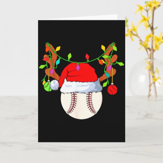 Baseball Reindeer Santa Hat Christmas  Kaart (Gele Bloem)