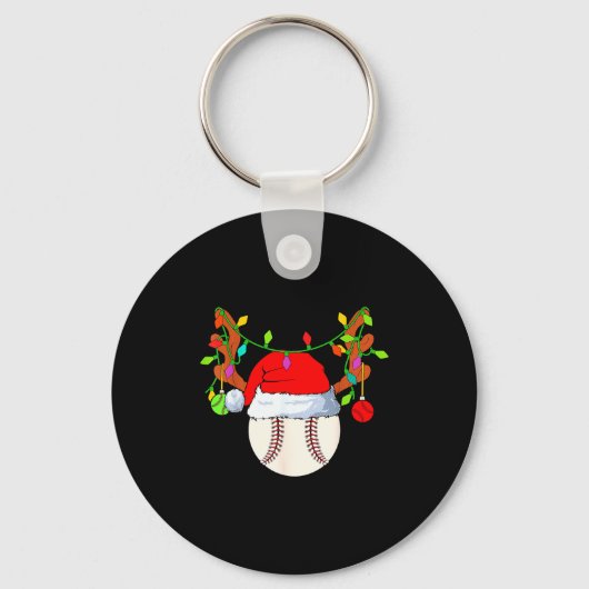 Baseball Reindeer Santa Hat Christmas  Sleutelhanger (Voorkant)
