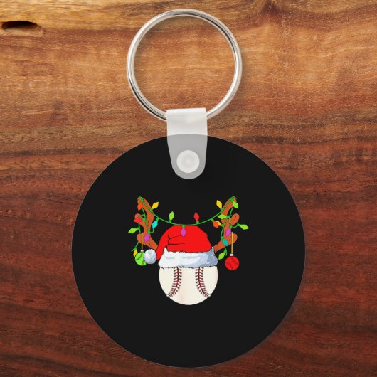Baseball Reindeer Santa Hat Christmas  Sleutelhanger (Voorkant)