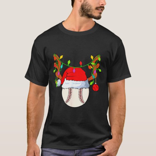 Baseball Reindeer Santa Hat Christmas  T-shirt (Voorkant)