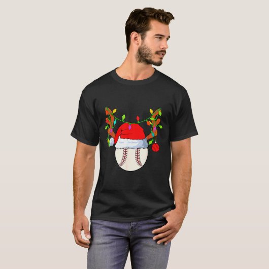 Baseball Reindeer Santa Hat Christmas  T-shirt (Voorkant volledig)