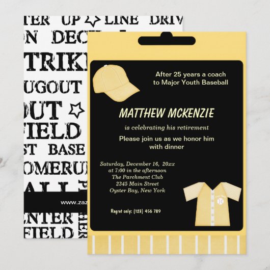 Baseball Retirement Kaart (Voorkant / Achterkant)