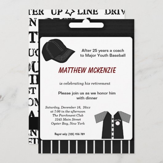 Baseball Retirement Kaart (Voorkant / Achterkant)
