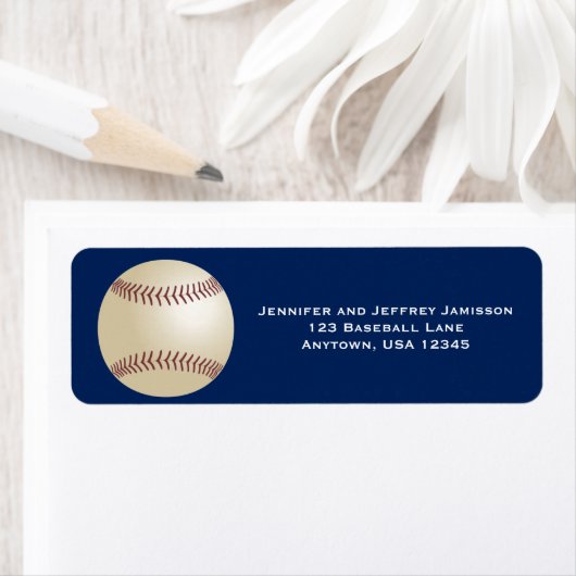Baseball Retouradreslabels op donkerblauw Etiket (Insitu)
