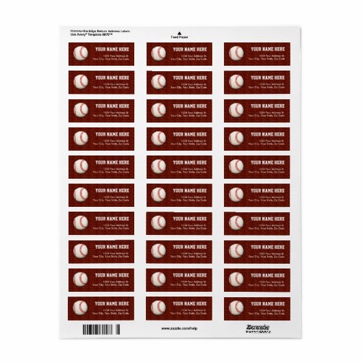 Baseball Return Address Labels (Full Sheet)
