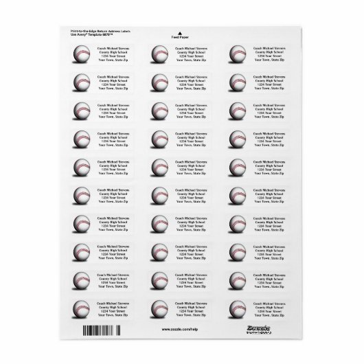 Baseball Return Address Labels (Full Sheet)