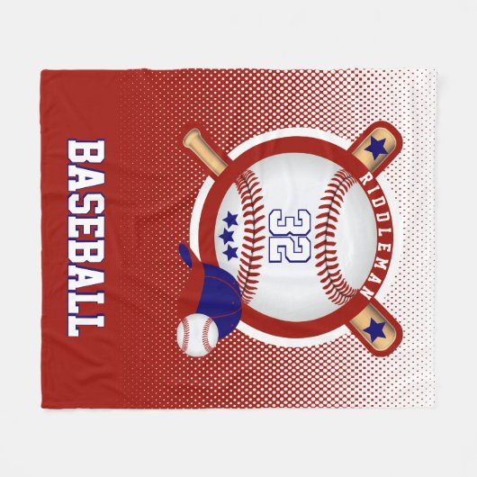 Baseball - Rood en Donkerblauw - DIY-tekst Fleece Deken (Voorkant (Horizontaal))
