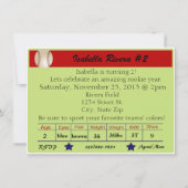 Baseball Rookie Card Birthday Invite Kaart (Achterkant)