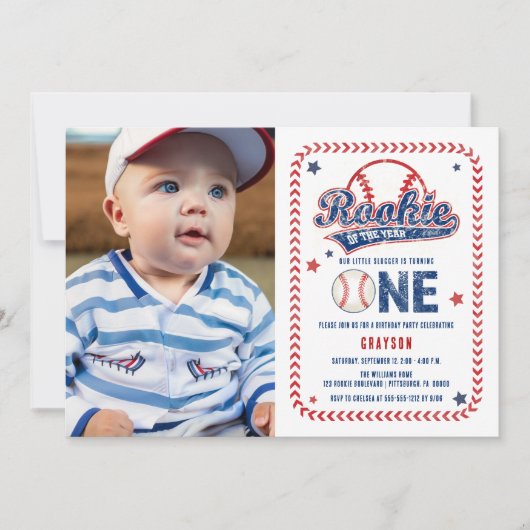 Baseball Rookie Front Foto 1e Verjaardagsfeest Kaart (Voorkant)