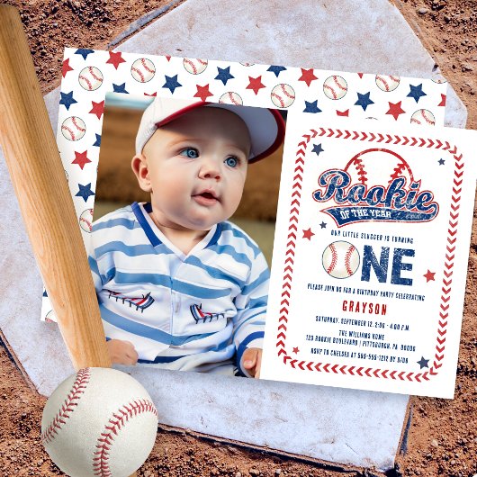 Baseball Rookie Front Foto 1e Verjaardagsfeest Kaart