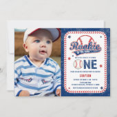 Baseball Rookie Front Foto 1e Verjaardagsfeest Kaart (Voorkant)