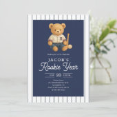 Baseball Rookie Teddy Bear 1st Birthday Kaart (Staand voorkant)
