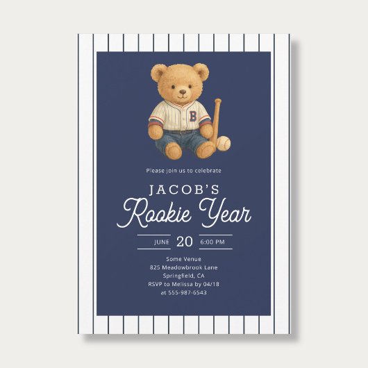 Baseball Rookie Teddy Bear 1st Birthday Kaart