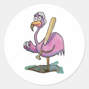 Baseball roze flamingo Whimsical Waterverf Ronde Sticker