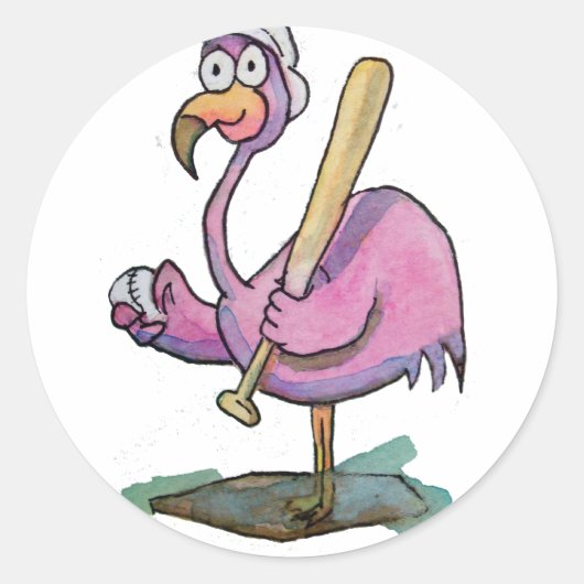 Baseball roze flamingo Whimsical Waterverf Ronde Sticker (Voorkant)