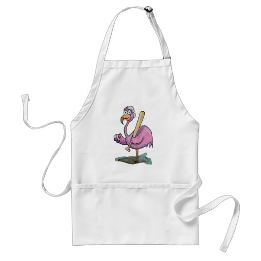 Baseball roze flamingo Whimsical Waterverf Standaard Schort (Voorkant)