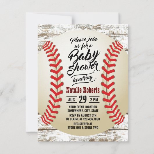  Baseball Rustic Barn Wood Baby shower Kaart (Voorkant)
