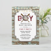 Baseball Rustic Wood Boy Baby shower Kaart (Staand voorkant)