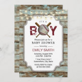 Baseball Rustic Wood Boy Baby shower Kaart (Voorkant / Achterkant)