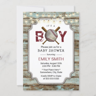  Baseball Rustic Wood Boy Baby shower Kaart