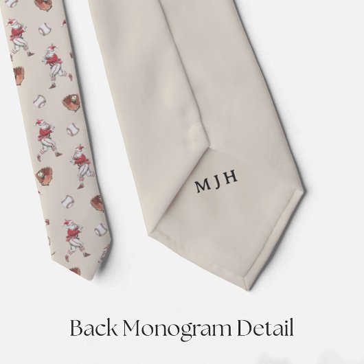 Baseball Santa Christmas Necktie with Monogram Stropdas