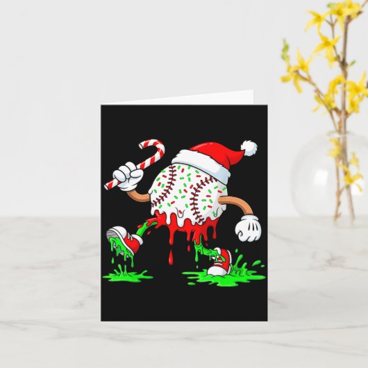 Baseball Santa Hat Christmas Ice Cream Drip Candy  Kaart (Gele Bloem)