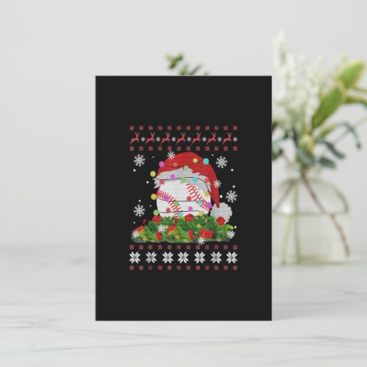 Baseball Santa Hat Reindeer Baseball Player Ugly C Kaart (Staand voorkant)