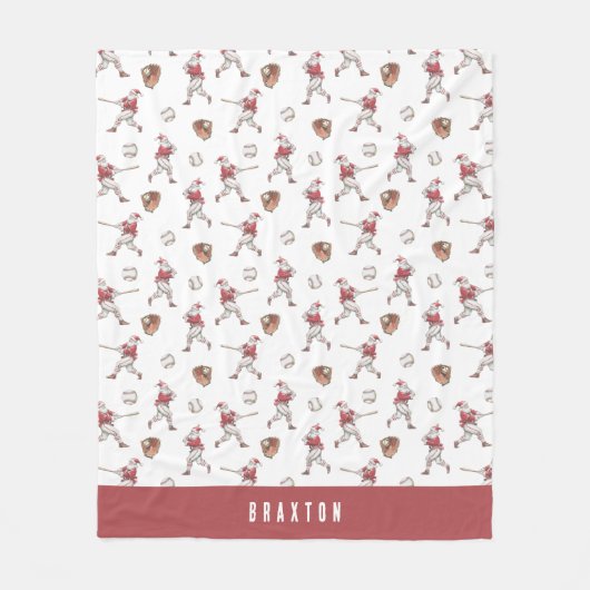 Baseball Santa Personalized Christmas Fleece Deken (Voorkant)