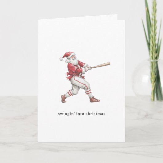 Baseball Santa Swingin' Into Christmas Feestdagen Kaart (Voorkant)