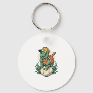 Baseball Schildpad Vintage Gravure Grafisch Ontwer Sleutelhanger