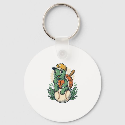 Baseball Schildpad Vintage Gravure Grafisch Ontwer Sleutelhanger (Voorkant)